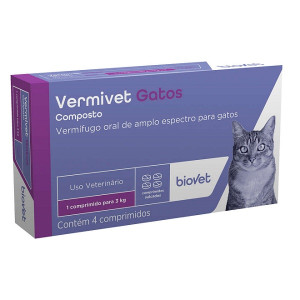 VERMÍFUGO BIOVET VERMIVET COMPOSTO 300MG C/ 4 COMPRIMIDOS P/ GATOS