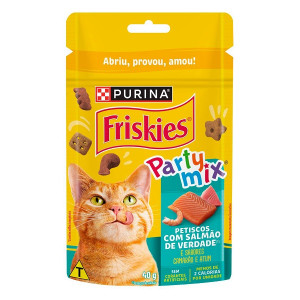 PETISCO FRISKIES PARTY MIX COM SALMÃO DE VERDADE CAMARÃO E ATUM 40 G (C-15).