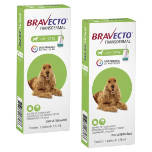 COMBO 2 UNIDADES BRAVECTO ANTIPULGAS E CARRAPATOS TRANSDERMAL CÃES DE 10 A 20 MG - 500 MG
