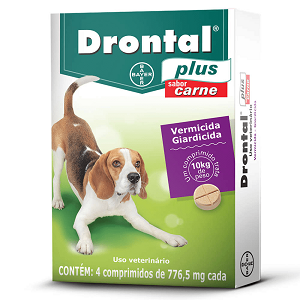 VERMÍFUGO DRONTAL PLUS SABOR CARNE P/ CÃES 10 KG C/ 4 COMPRIMIDOS