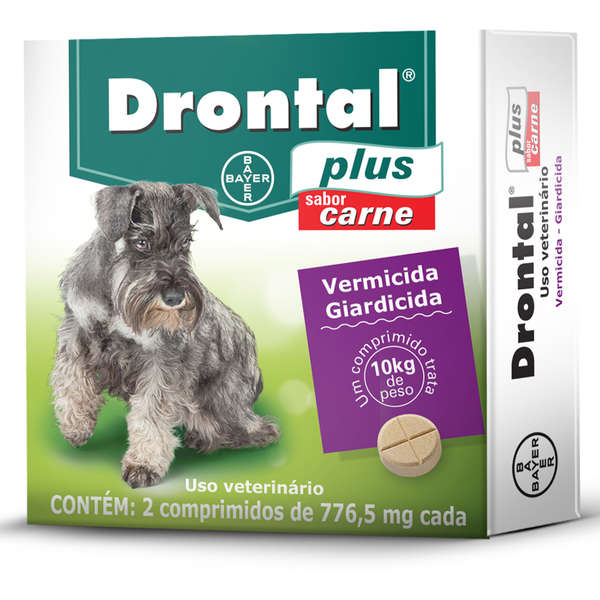 VERMÍFUGO DRONTAL PLUS SABOR CARNE P/ CÃES 10 KG - 2 COMPRIMIDOS