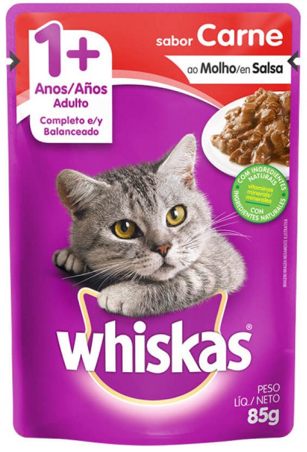 WHISKAS SACHÊ P/ GATOS ADULTOS CARNE 85 G