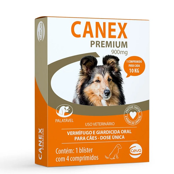 VERMÍFUGO CEVA PARA CÃES CANEX PREMIUM 450 MG - 5 KG C/ 4 COMPRIMIDOS