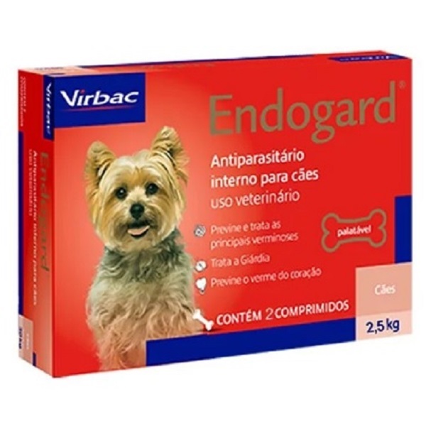 VERMÍFUGO VIRBAC ENDOGARD P/ CÃES 2,5 KG C/ 02 COMPRIMIDOS