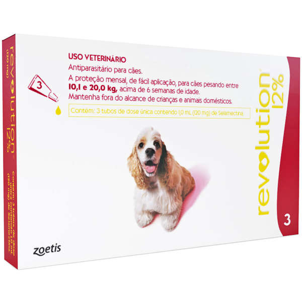 ANTIPARASITÁRIO ZOETIS REVOLUTION 12% / 1 ML / 120 MG PARA CÃES DE 10 A 20 KG C/ 3 PIPETAS