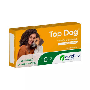 VERMÍFUGO OUROFINO TOP DOG P/ CÃES ATÉ 10 KG C/ 4 COMPRIMIDOS