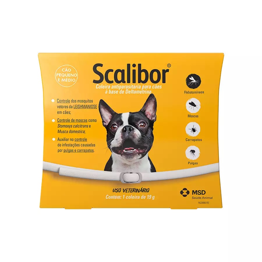 COLEIRA ANTIPARASITÁRIA MSD PARA CÃES SCALIBOR 48 CM / 19 G (COMERCIALIZAÇÃO ATÉ JUL/26) (UTILIZA