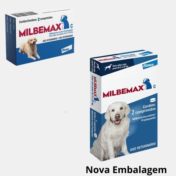 VERMÍFUGO ELANCO MILBEMAX P/ CÃES DE 5 KG A 25 KG C/ 2 COMPRIMIDOS