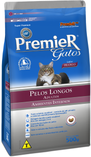 PREMIER AMBIENTES INTERNOS GATOS ADULTOS PELOS LONGOS FRANGO 500 G