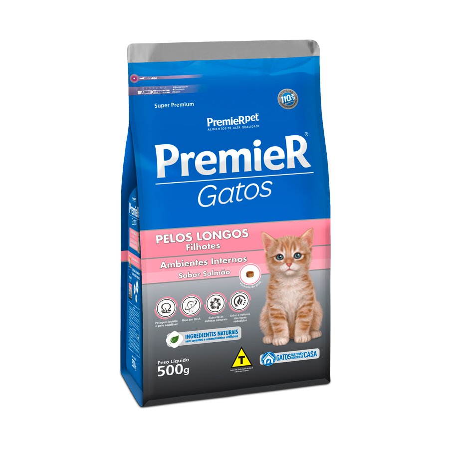 PREMIER AMBIENTES INTERNOS GATOS FILHOTES PELO LONGO SALMÃO 500 G