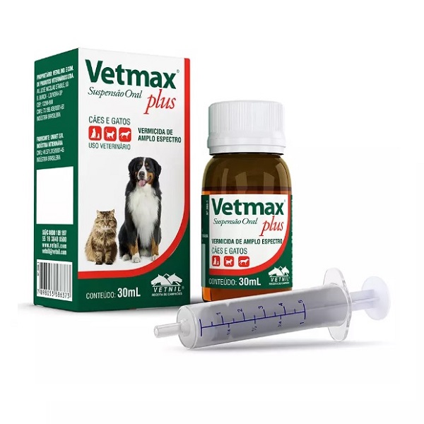 VERMÍFUGO VETNIL VETMAX PLUS SUSPENSÃO 30 ML P/ CÃES E GATOS