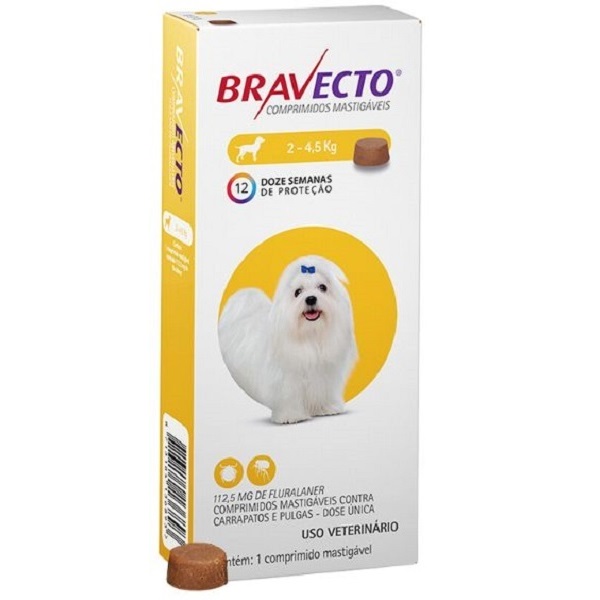 BRAVECTO ANTIPULGAS E CARRAPATOS CÃES DE 2 A 4,5 KG - 112,5 MG