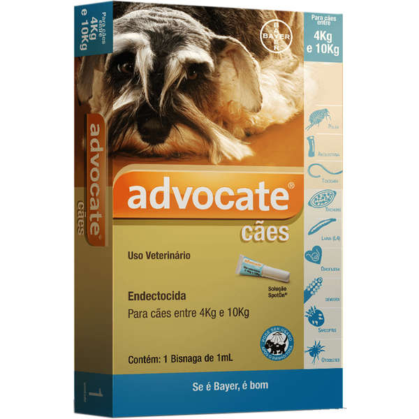 ADVOCATE ANTIPULGAS 1,0 ML PARA CÃES DE 4 A 10 KG C/3 BISNAGAS