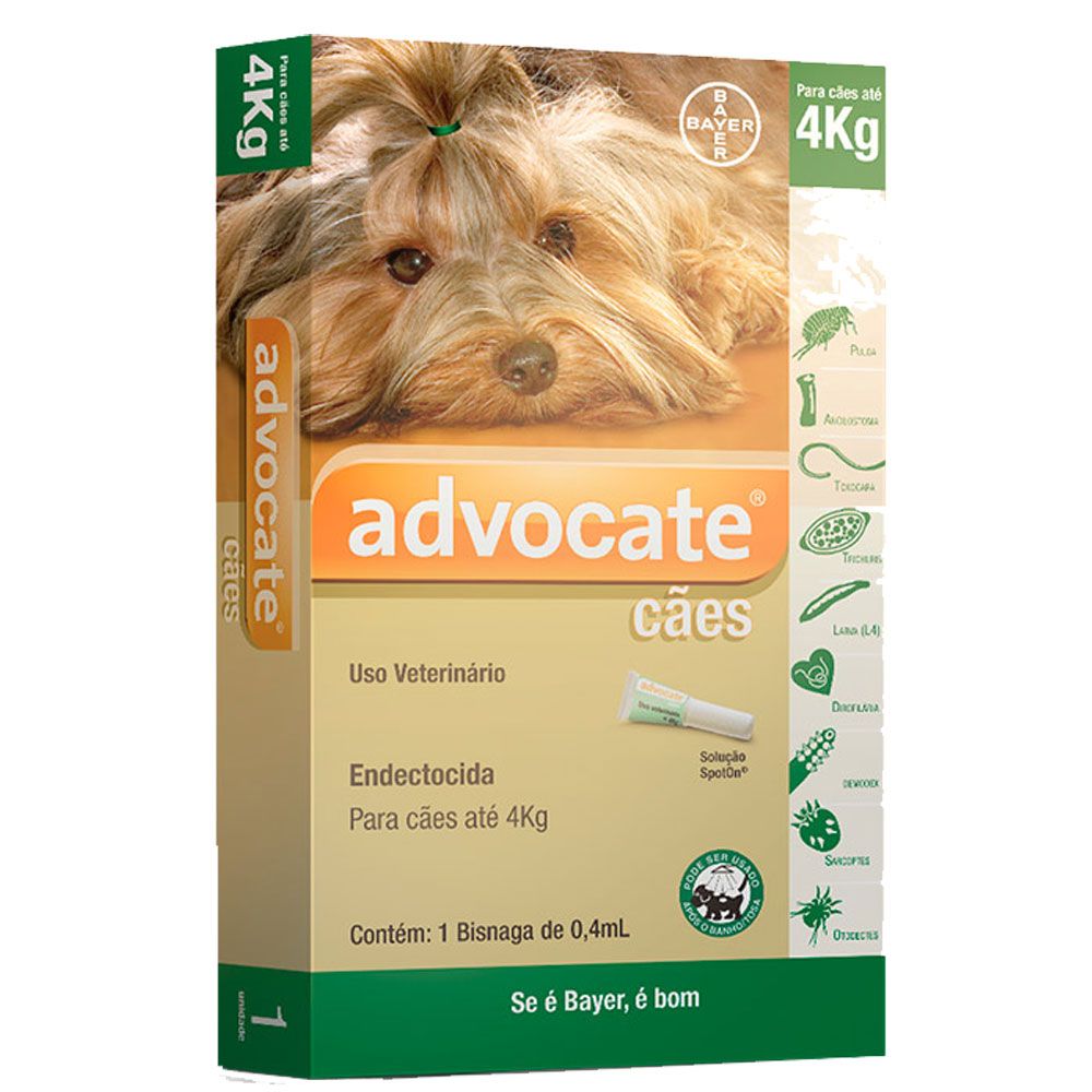 ADVOCATE ANTIPULGAS 0,4 ML PARA CÃES ATÉ 4 KG C/3 BISNAGAS