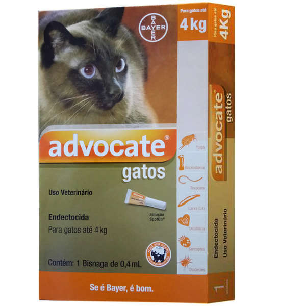 ADVOCATE ANTIPULGAS 0,4 ML PARA GATOS ATÉ 4 KG C/3 BISNAGAS