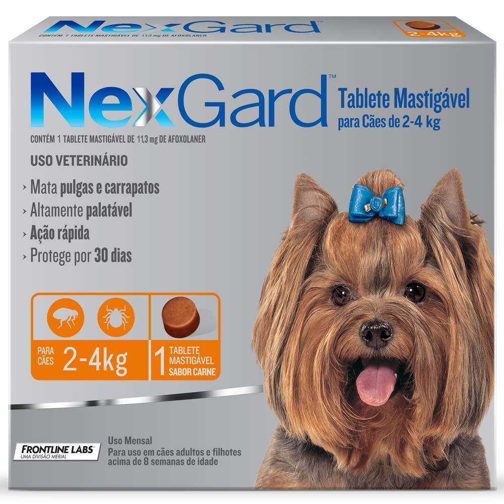 NEXGARD ANTIPULGAS E CARRAPATOS CÃES 2 A 4 KG COM 1 TABLETE 11,3 MG