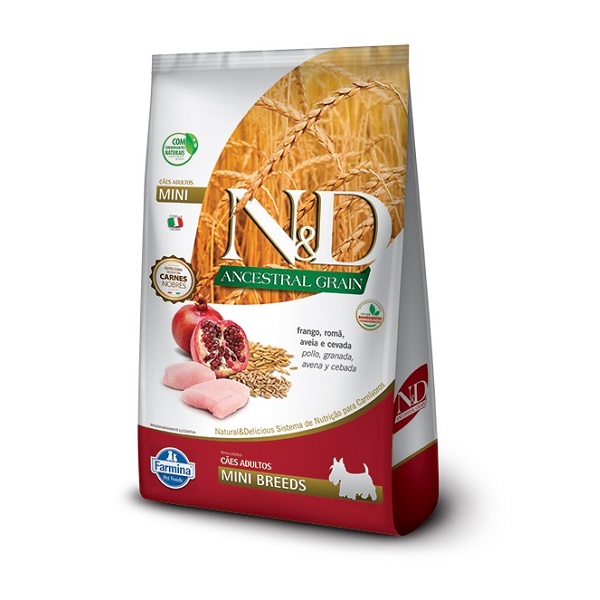 FARMINA - RAÇÃO N&amp;D ANCESTRAL GRAIN FRANGO/ROMÃ/AVEIA/CEVADA P/ CÃES ADULTOS MINI 800 G