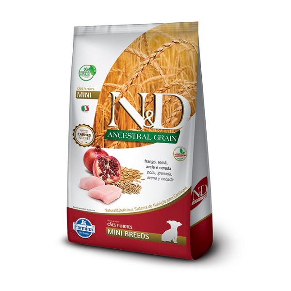 FARMINA - RAÇÃO N&amp;D ANCESTRAL GRAIN FRANGO/ROMÃ/AVEIA/CEVADA P/ CÃES FILHOTES MINI 800 G