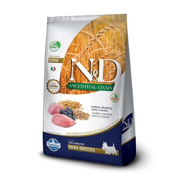 FARMINA - RAÇÃO N&amp;D ANCESTRAL GRAIN CORDEIRO/BLUEBERRY/AVEIA/CEVADA P/ CÃES ADULTOS MINI 800 G