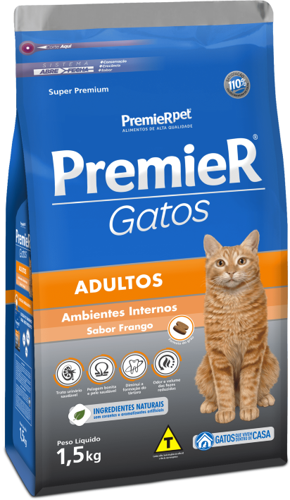 PREMIER AMBIENTES INTERNOS GATOS ADULTOS FRANGO 1,5 KG