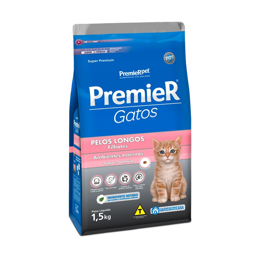 PREMIER AMBIENTES INTERNOS GATOS FILHOTES PELOS LONGOS SALMÃO 1,5 KG