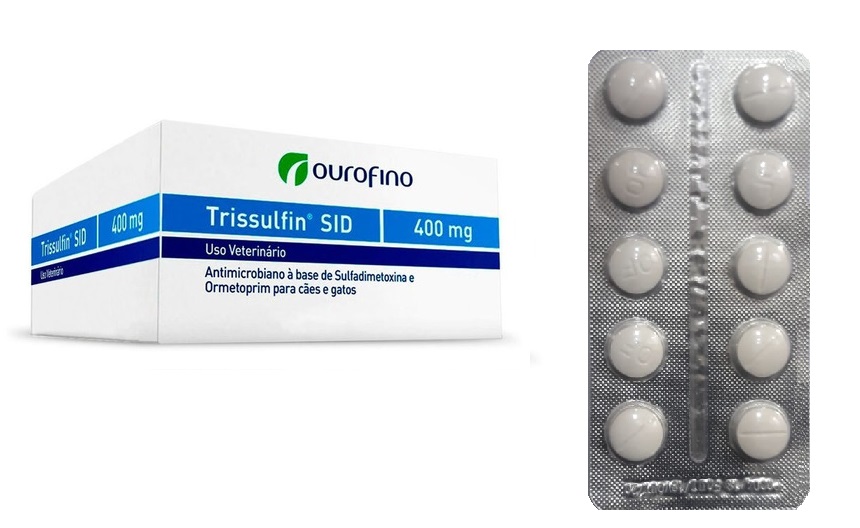 ANTIMICROBIANO OUROFINO TRISSULFIN SID 400 MG P/ CÃES E GATOS CARTELA AVULSA C/ 10 COMPRIMIDOS