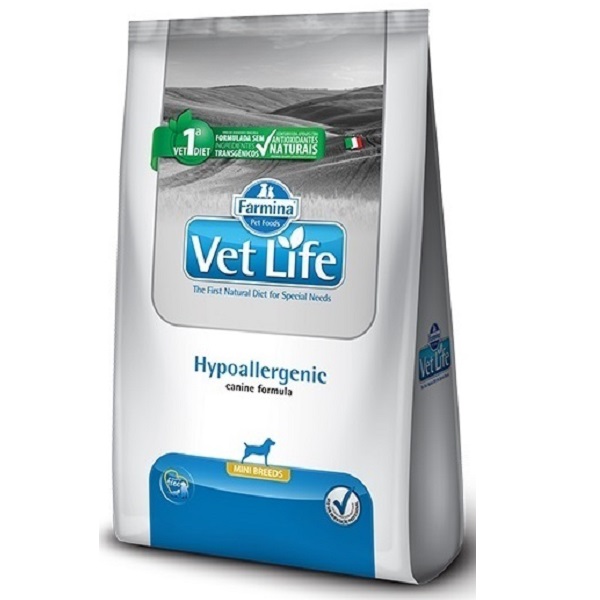 VET LIFE NATURAL CANINE HYPOALLERGENIC MINI P/ CÃES ADULTOS DE PEQUENO PORTE 2 KG