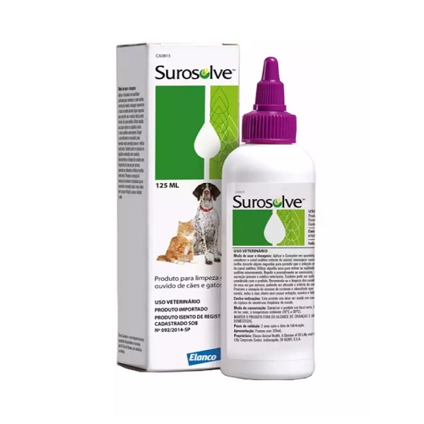 SUROSOLVE LIQUIDO LIMPEZA AURICULAR CAES E GATOS 125 ML