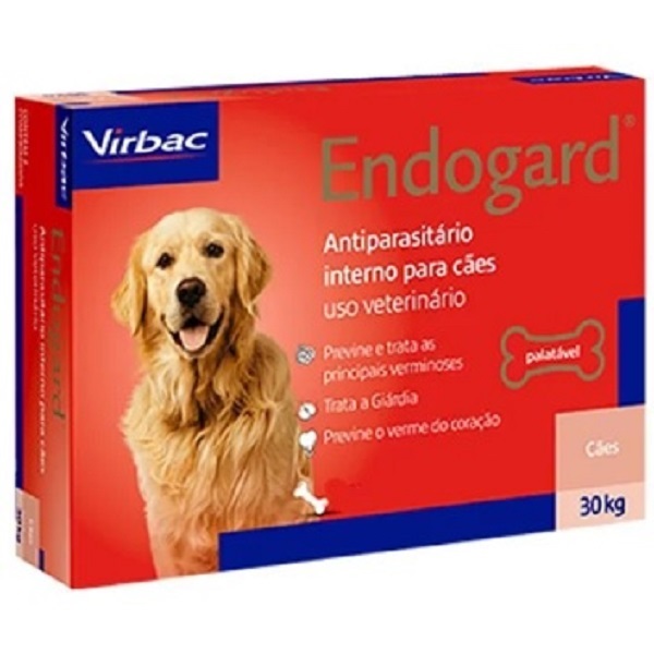 VERMÍFUGO VIRBAC ENDOGARD P/ CÃES 30 KG C/6 COMPRIMIDOS