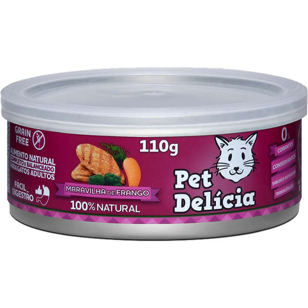 PET DELÍCIA - COMIDA NATURAL ÚMIDA P/ GATOS ADULTOS MARAVILHA DE FRANGO 110 G