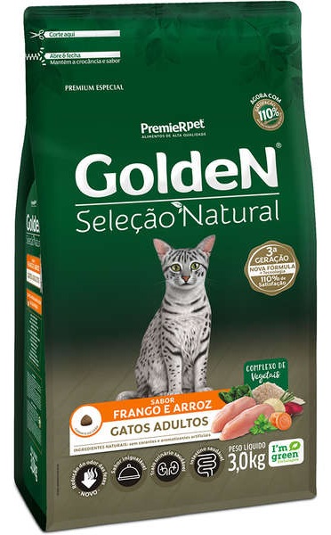 GOLDEN SELEÇÃO NATURAL GATOS ADULTOS FRANGO E ARROZ 3 KG