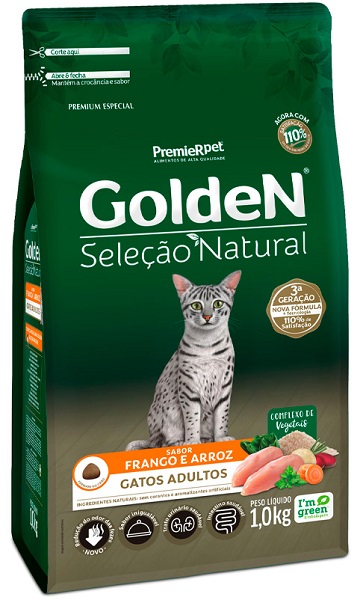 GOLDEN SELEÇÃO NATURAL GATOS ADULTOS FRANGO E ARROZ 1 KG