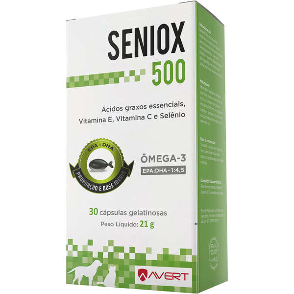 SUPLEMENTO AVERT SENIOX 500 MG PARA CÃES E GATOS 30 CAPSULAS / 21 G