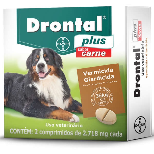 VERMÍFUGO DRONTAL PLUS SABOR CARNE P/ CÃES 35 KG C/ 2 COMPRIMIDOS