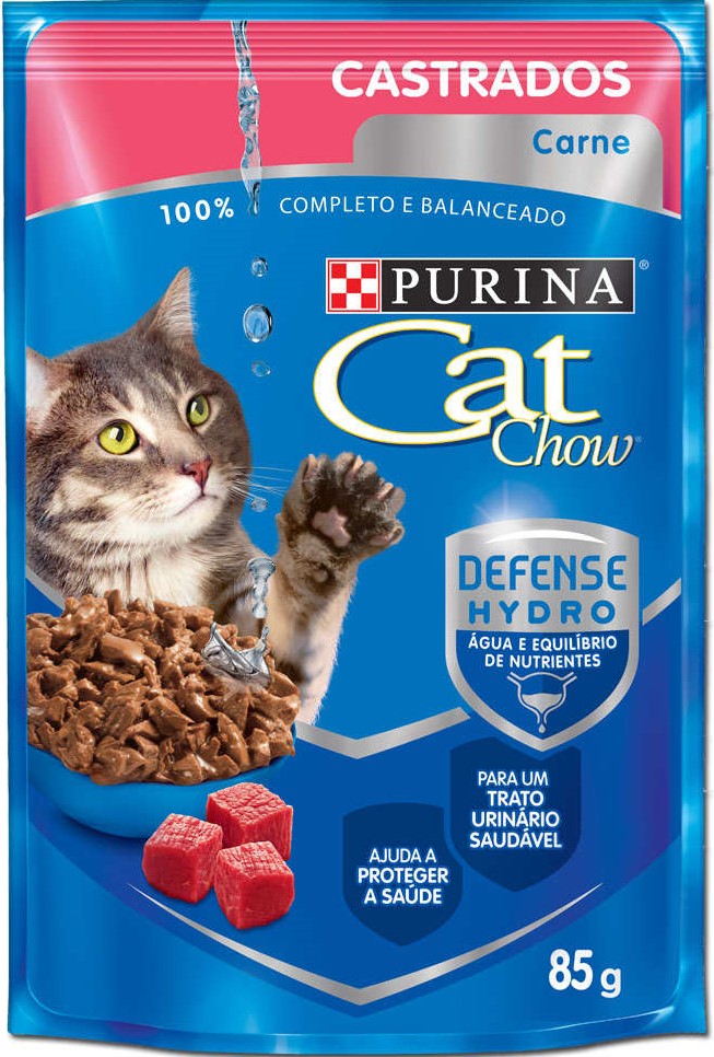 CAT CHOW SACHÊ P/ GATOS ADULTOS CASTRADOS CARNE MOLHO 85 G (C-15)