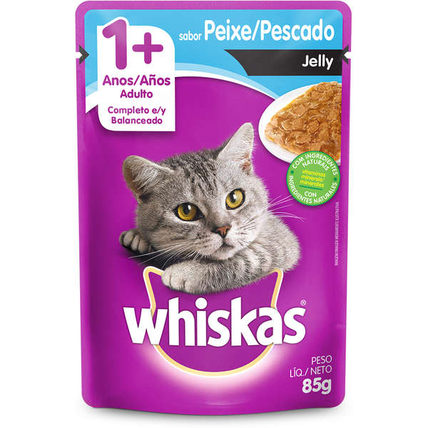 WHISKAS SACHÊ P/ GATOS ADULTOS PEIXE/PESCADO JELLY 1+ ANOS 85 G.