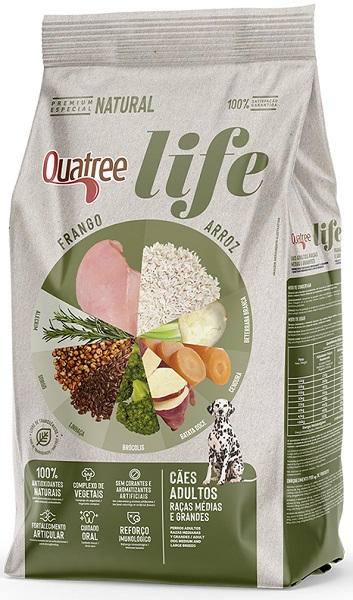 QUATREE LIFE CÃES ADULTOS RAÇAS MEDIAS E GRANDES FRANGO ARROZ 15KG