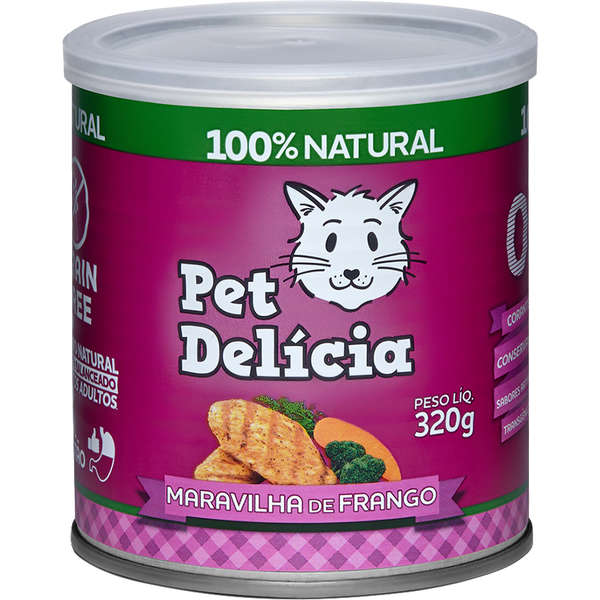 PET DELÍCIA - COMIDA NATURAL ÚMIDA P/ GATOS ADULTOS MARAVILHA DE FRANGO 320 G