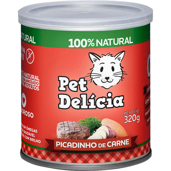 PET DELÍCIA - COMIDA NATURAL ÚMIDA P/ GATOS ADULTOS PICADINHO DE CARNE 320 G