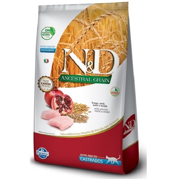 FARMINA - RAÇÃO N&amp;D ANCESTRAL GRAIN FRANGO/ROMÃ/AVEIA/CEVADA P/ GATOS ADULTOS CASTRADOS 1,5 KG