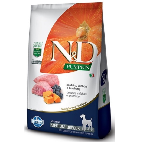 FARMINA - RAÇÃO N&amp;D PUMPKIN CORDEIRO/ABÓBORA/BLUEBERRY P/ CÃES ADULTOS MEDIUM 10,1 KG