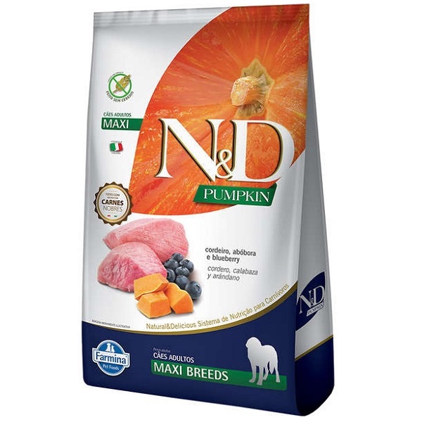 FARMINA - RAÇÃO N&amp;D PUMPKIN CORDEIRO/ABÓBORA/BLUEBERRY P/ CÃES ADULTOS MAXI 10,1 KG