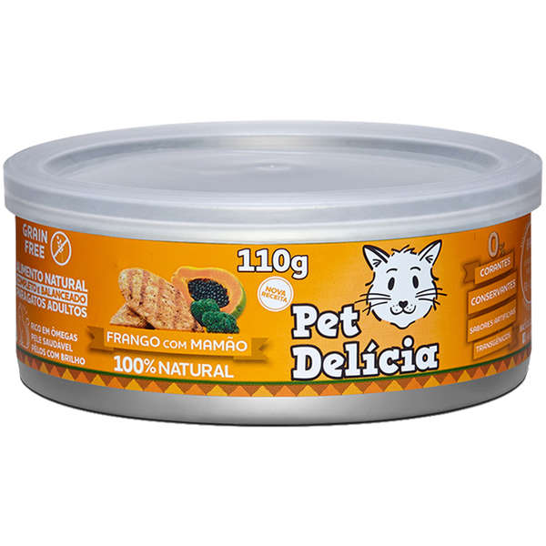 PET DELÍCIA - COMIDA NATURAL ÚMIDA P/ GATOS ADULTOS FRANGO COM MAMÃO 110 G