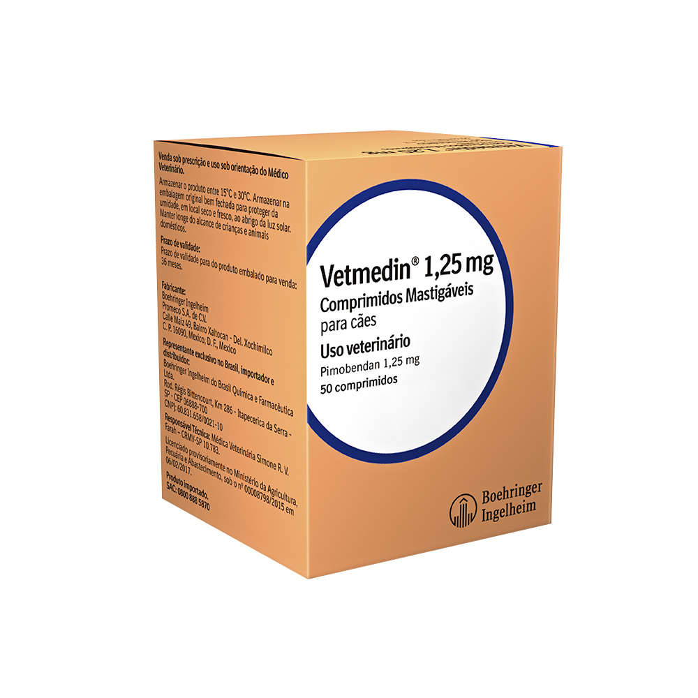 VETMEDIN PIMOBENDAN BOEHRINGER 1,25MG C/ 50 COMPRIMIDOS