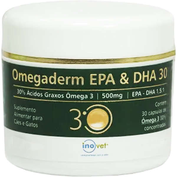 SUPLEMENTO INOVET OMEGADERM EPA E DHA 30% 500 MG CÃES E GATOS 30 CAPSULAS