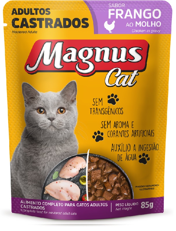 SACHE MAGNUS CAT FRANGO AO MOLHO GATOS CASTRADOS 85G