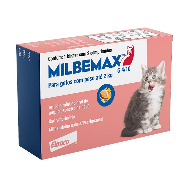 VERMÍFUGO ELANCO MILBEMAX P/ GATOS ATÉ 2 KG C/02 COMPRIMIDOS