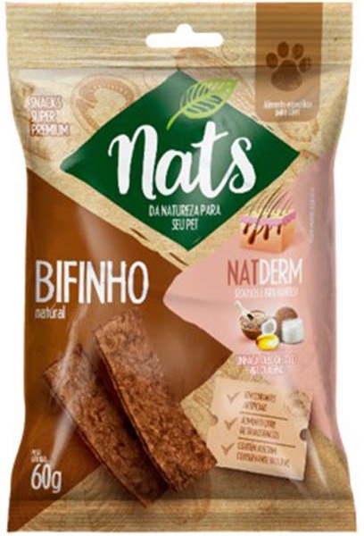 NATS - BIFINHO NATURAL P/ CÃES NATDERM LINHAÇA, ÓLEO DE COCO E COLAGENO 60 G (DP-12)