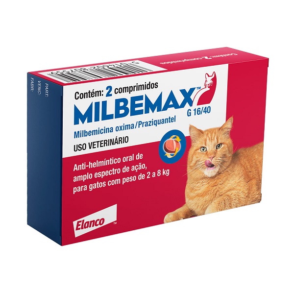 VERMÍFUGO ELANCO MILBEMAX P/ GATOS 2 A 8 KG  C/ 02 COMPRIMIDOS