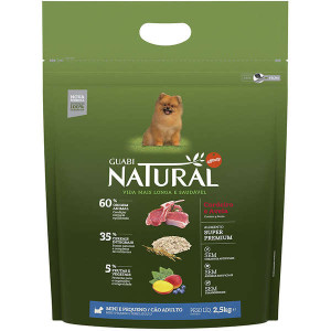 GUABI NATURAL CÃES ADULTOS MINI E PEQUENO PORTE CORDEIRO E AVEIA 2,5 KG